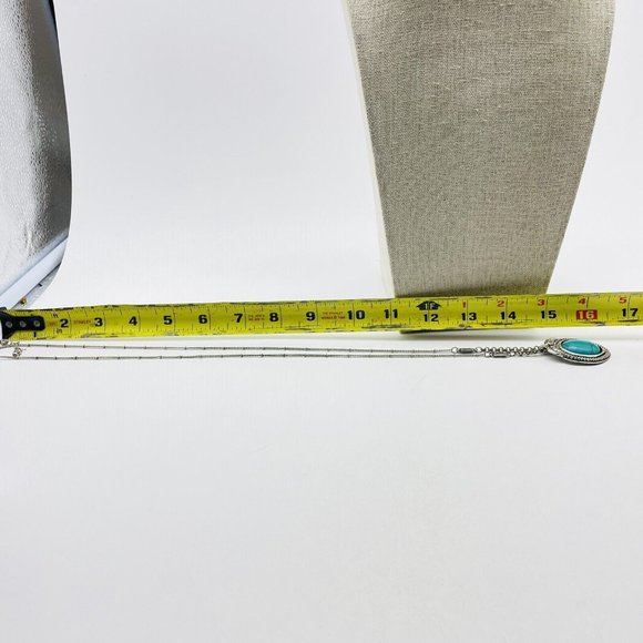 AEO Signed Faux Turquoise Pendant Necklace Silver Tone Ethnic Native Tribal SW - Picture 6 of 9